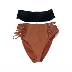 F21 Two Piece Bathing Suit - Black & Orange - Size L